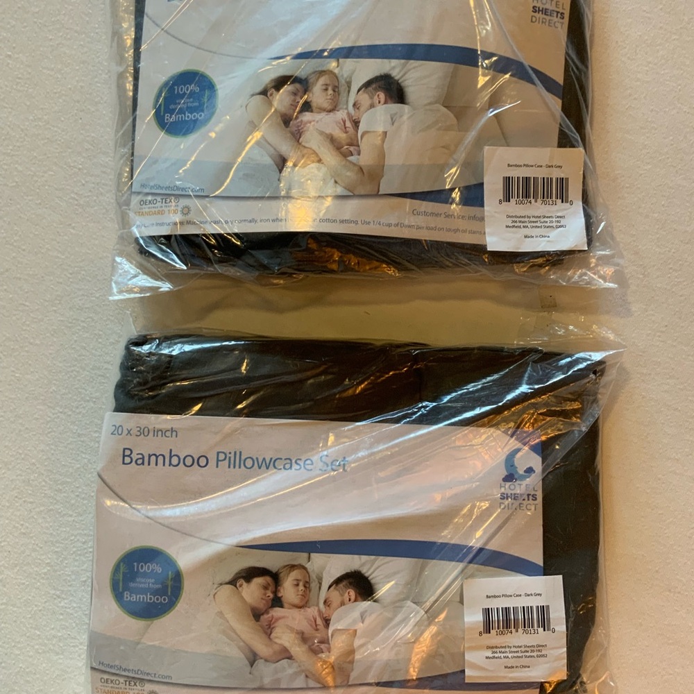 2 SETS BAMBOO Pillowcase Dark Gray 4 Pillow Cases total 20”x30” Standard SizeNWT